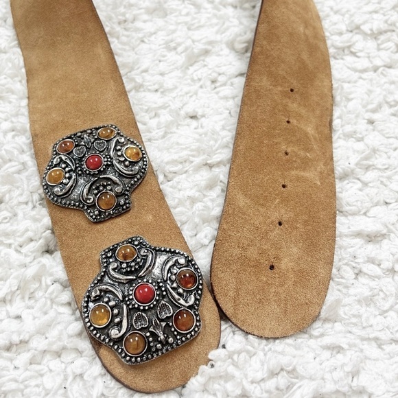 Brambilla Tan Suede Leather Western Metal Stone Ranch Southwestern Cowgirl S - Picture 3 of 6